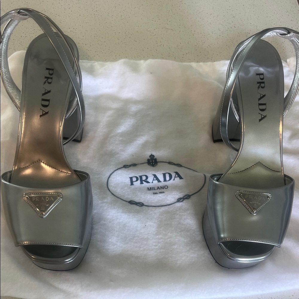 Prada Metallic Silver Women's Heels